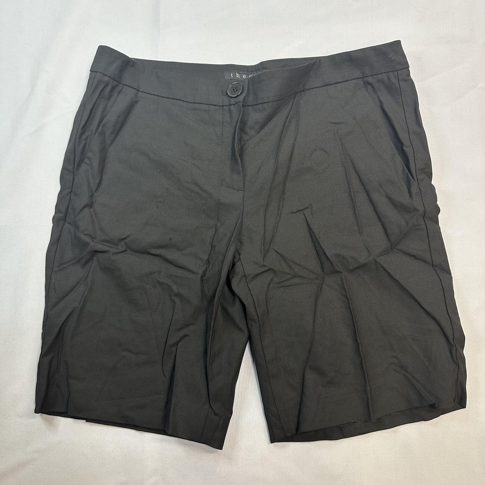 Theory Shorts Womens 6 Black Bermuda Wool Workwear Office Twill USA